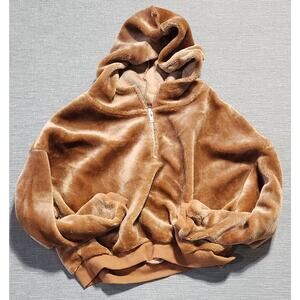 For‎ the Republic Faux Fur Zip Up cropped Hoodie Women’s Large Brown